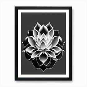 Lotus Flower Pattern Black And White Geometric 4 Art Print