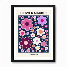 Flower Market London Purple Pink Blue Art Print