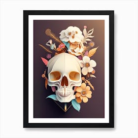 Skull With Geometric 2 Designs Vintage Floral Art Print