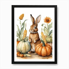 Painting Of A Cute Bunny With A Pumpkins (47) Art Print