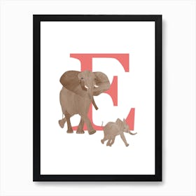 E For Elephant Art Print