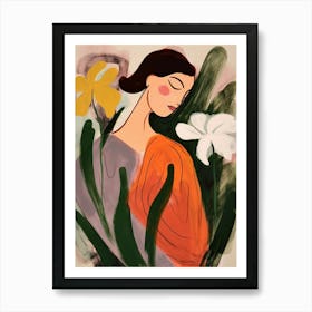 Woman With Autumnal Flowers Calla Lily 2 Art Print