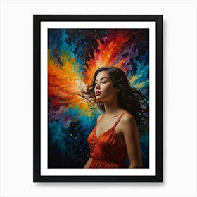 Girl With A Rainbow Splash Art Print