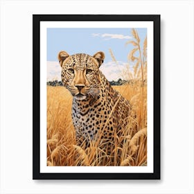African Leopard In The Savannah Grasslands Painting 1 Art Print