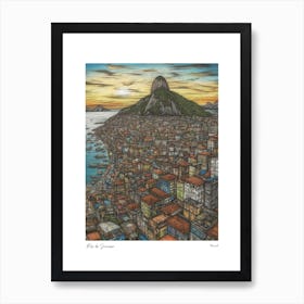 Rio De Janeiro Brazil Drawing Pencil Style 1 Travel Poster Art Print