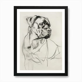 Boxer Dog Charcoal Line Art Print