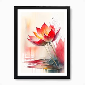 Red Lotus Storybook Watercolour 1 Art Print