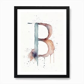 B, Letter, Alphabet Minimalist Watercolour 7 Art Print