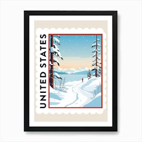 Retro Winter Stamp Poster Lake Tahoe United States Art Print