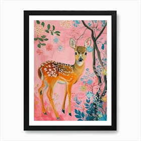 Floral Animal Painting Deer 4 Art Print