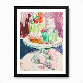 Jelly & Desserts On A Dessert Stand Felt Tip Pen Brushstrokes Art Print