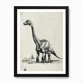 Diplodocus Dinosaur Black Ink Illustration 1 Art Print