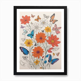 Butterfly In A Flowers Garden Art Print
