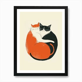 Yin And Yang Cats Cute Illustration for Cat Lovers Art Print