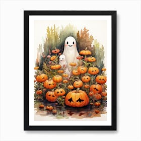 Cute Bedsheet Ghost, Botanical Halloween Watercolour 21 Art Print