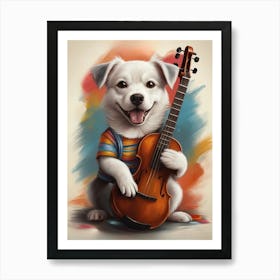 Dog Playing Violin Watercolor Art Print