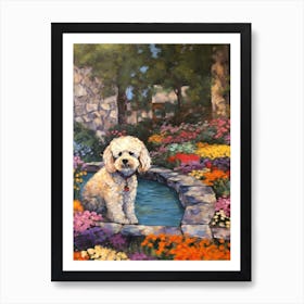 Painting Of A Dog In Descanso Gardens, Usa In The Style Of Gustav Klimt 01 Art Print