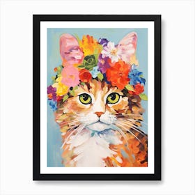 Selkirk Rex Cat With A Flower Crown Painting Matisse Style 2 Art Print