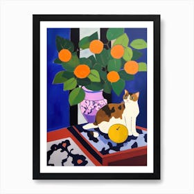 A Painting Of A Still Life Of A Hydrangea With A Cat In The Style Of Matisse 4 Art Print