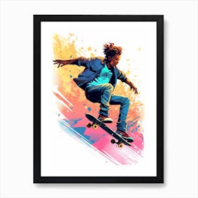 Skateboarding In Lyon, France Gradient Illustration 2 Art Print