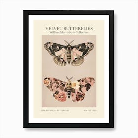 Velvet Butterflies Collection Pink Botanical Butterflies William Morris Style 8 Art Print