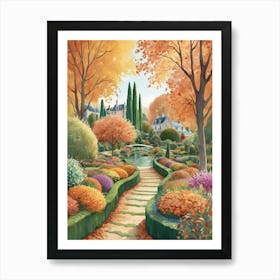 Giverny Gardens France In Autumn Fall Illustration Art print 2 Art Print