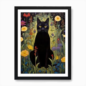 Black Cat In The Garden Art Print