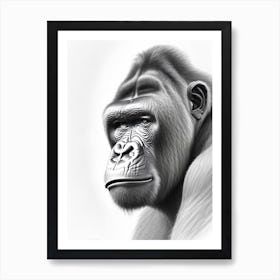 Gorilla With Thinking Face Gorillas Greyscale Sketch 1 Art Print