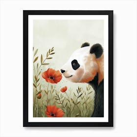 Giant Panda Sniffing A Flower Storybook Illustration 3 Art Print