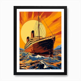 Titanic Ship Sunset Pop Art Illustration 4 Art Print