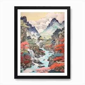 Iya Valley In Tokushima, Ukiyo E Drawing 1 Art Print