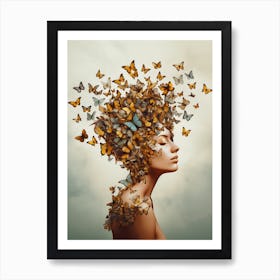 Head full of Butterflies Art Print