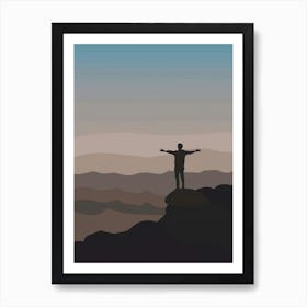 Man Standing On Top Of Mountain Art Print