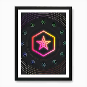 Neon Geometric Glyph in Pink and Yellow Circle Array on Black n.0433 Art Print