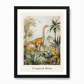 Dinosaur With Tropical Leaves Painting 1 Poster Art Print