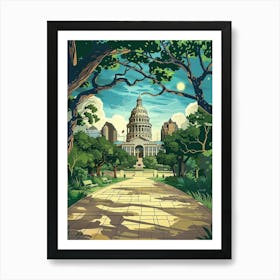 Storybook Illustration The Austin Texas State Capitol Austin Texas 2 Art Print