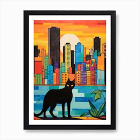 Panama City, Panama Skyline With A Cat 1 Art Print