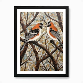 Art Nouveau Birds Poster Sparrow 1 Art Print