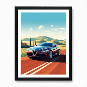 A Alfa Romeo Giulia In The Tuscany Italy Illustration 3 Art Print
