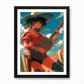 Cowgirl With Guitar Art Print