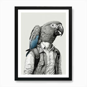 Portrait Of A Man With A Parrot Art Print