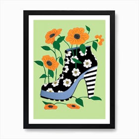 Flower Power Stride: Woman's Shoe Garden Art Print