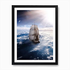 Surreal Sailboat Sea Of Clouds 1 Art Print