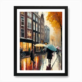 Amsterdam cafes, autumn, autumn oil colours, pastel colours, pedestrians in the street, winter clothes.8 Art Print