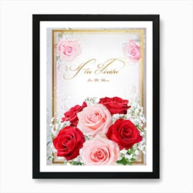 Bouquet Of Vibrant Red And Pink Roses Intertwined With Delicate Babys Breath Cascading As A Lush (1) 2 Art Print