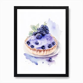Blueberry Pie Dessert Pastel Watercolour Flower Art Print