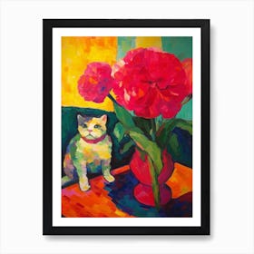 Ranunculus With A Cat 2 Fauvist Style Painting Art Print