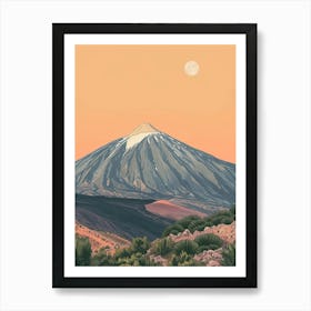 Mount Teide Spain Color Line Drawing (1) Art Print