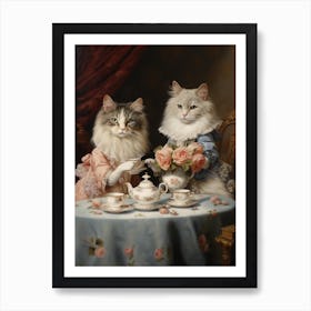 Two Cats At A Medieval Afternoon Tea 2 Art Print