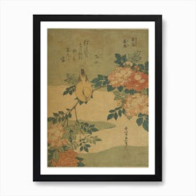 Warbler And Roses, Katsushika Hokusai Art Print